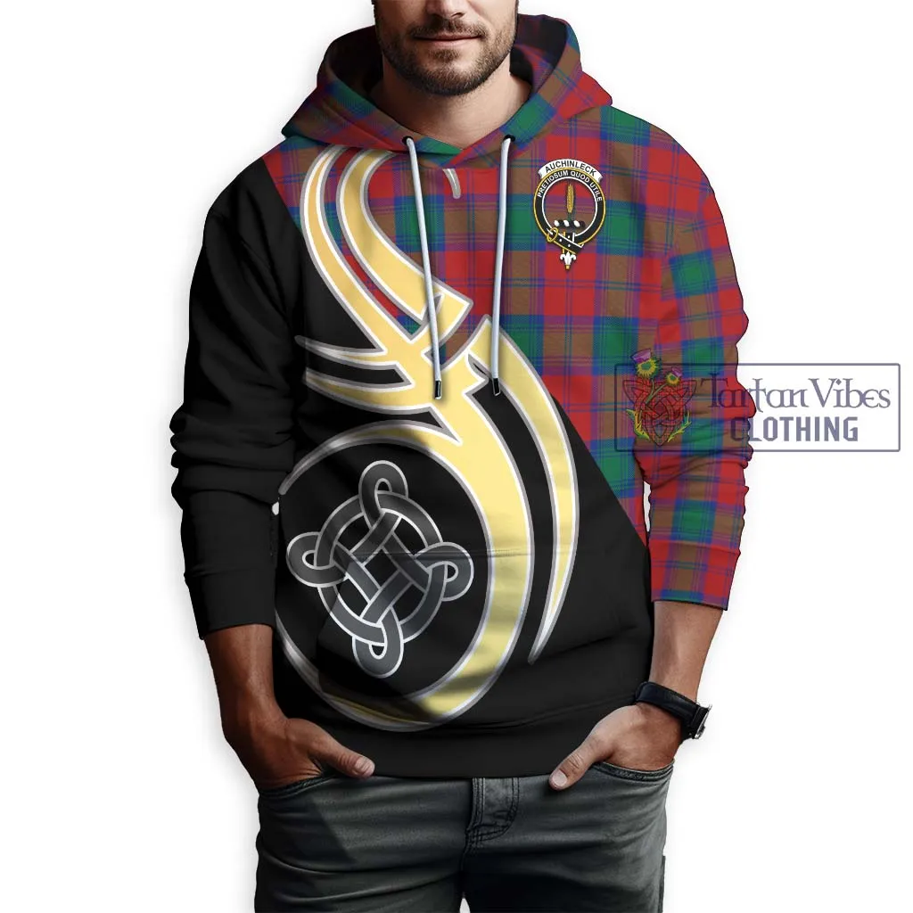 Auchinleck (Affleck) Tartan Hoodie with Family Crest and Celtic Symbol Style