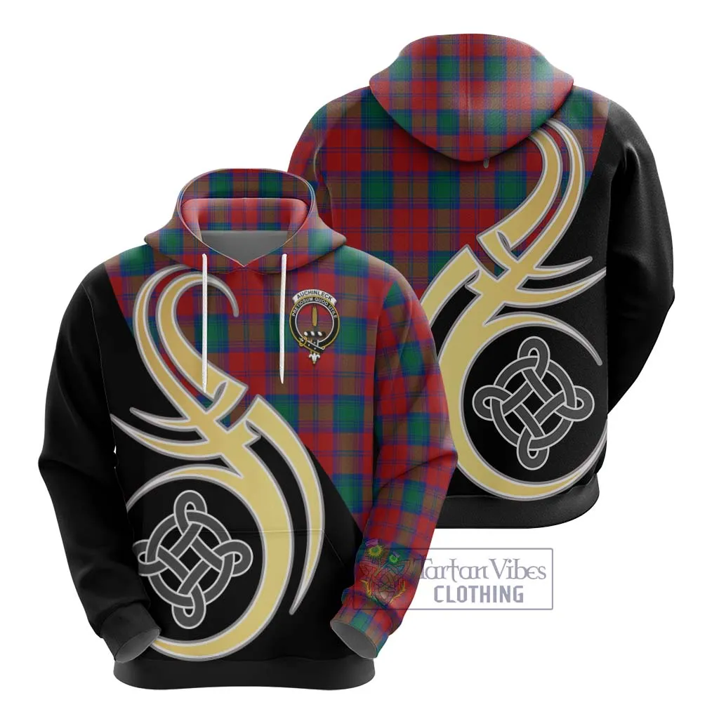 Auchinleck (Affleck) Tartan Hoodie with Family Crest and Celtic Symbol Style