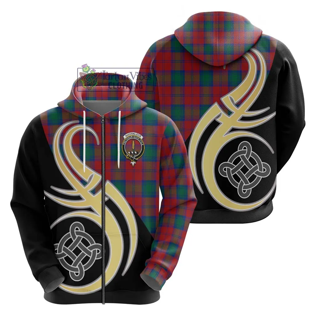 Auchinleck (Affleck) Tartan Hoodie with Family Crest and Celtic Symbol Style