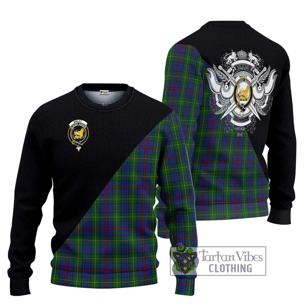 Bailey Tartan Ugly Sweater with Family Crest and Military Logo Style