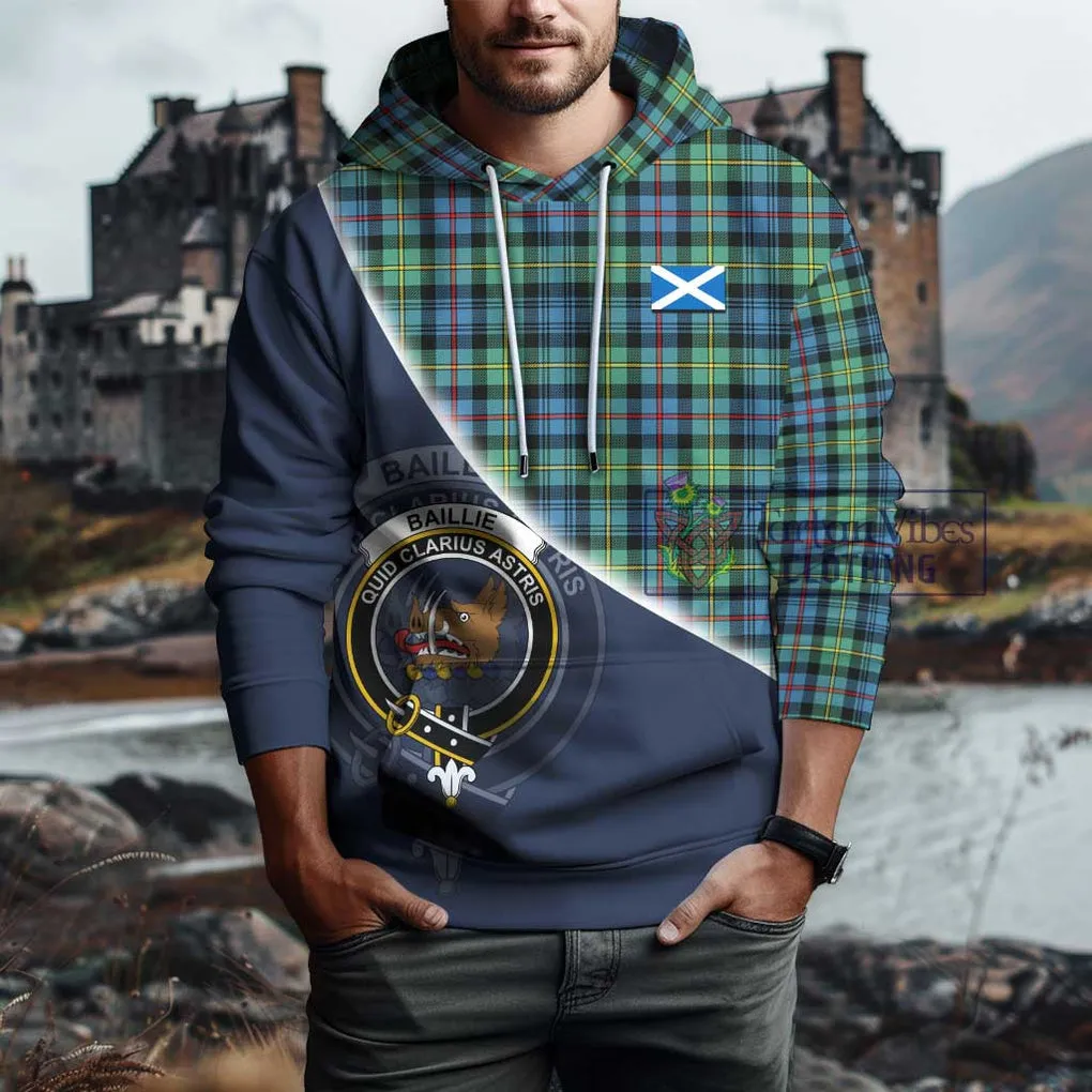 Baillie Ancient Tartan Hoodie with Personalised National Flag and Family Crest Half Style