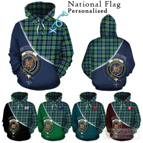 Baillie Ancient Tartan Hoodie with Personalised National Flag and Family Crest Half Style