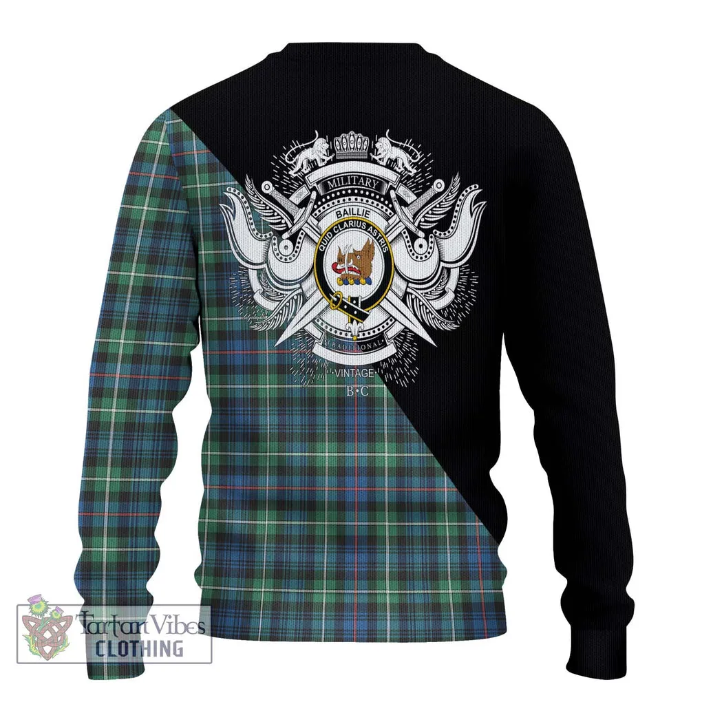 Baillie Ancient Tartan Ugly Sweater with Family Crest and Military Logo Style