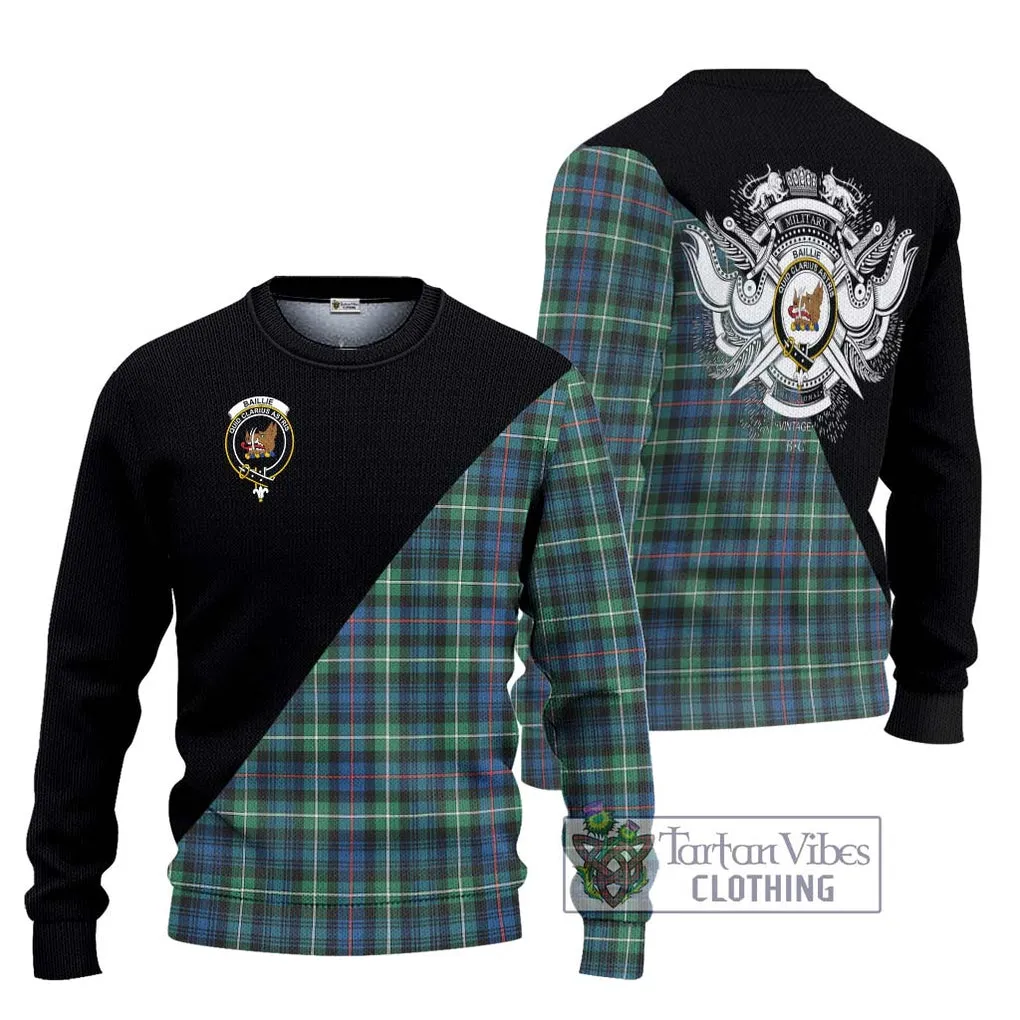 Baillie Ancient Tartan Ugly Sweater with Family Crest and Military Logo Style