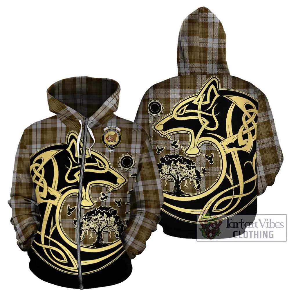 Baillie Dress Tartan Hoodie with Family Crest Celtic Wolf Style