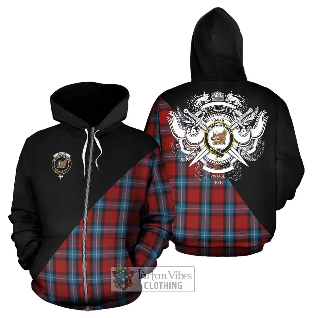 Baillie of Polkemmet Red Tartan Hoodie with Family Crest and Military Logo Style