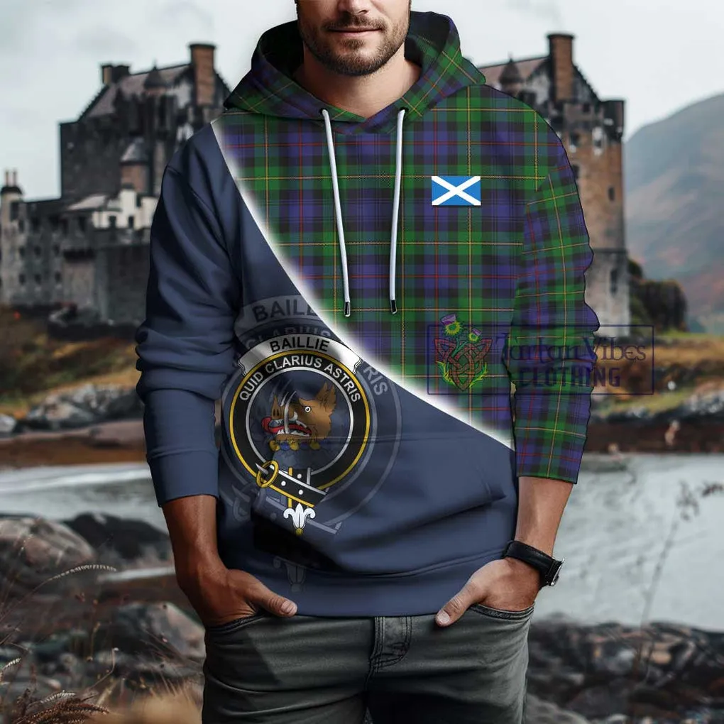 Baillie Tartan Hoodie with Personalised National Flag and Family Crest Half Style