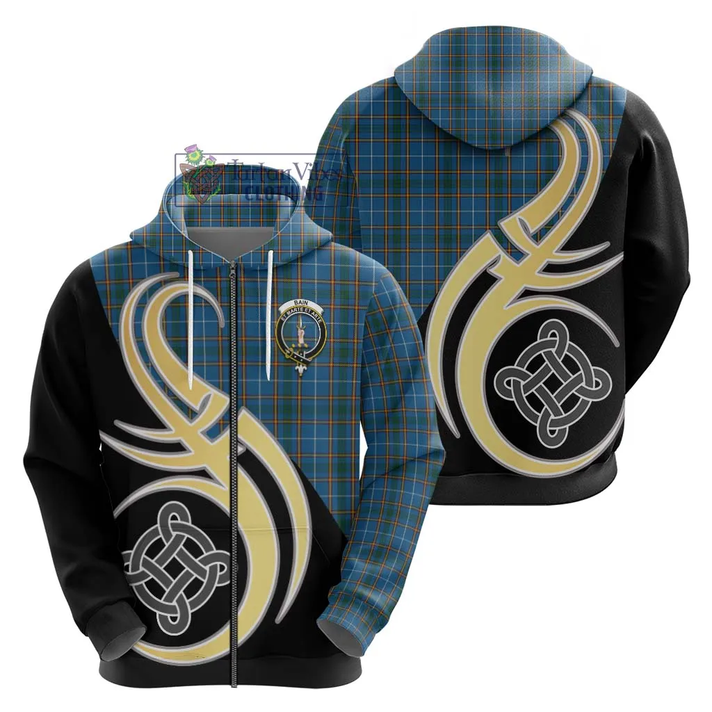 Bain Tartan Hoodie with Family Crest and Celtic Symbol Style