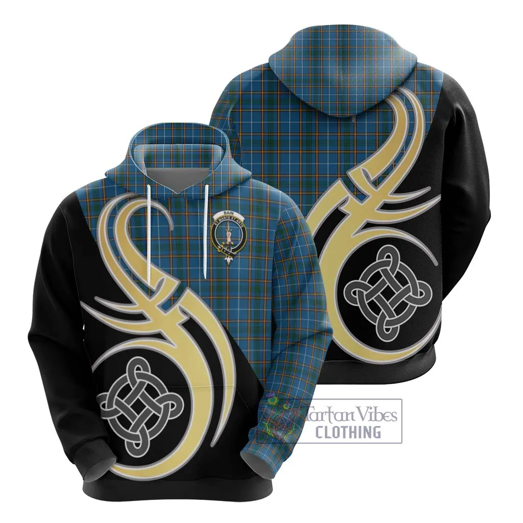 Bain Tartan Hoodie with Family Crest and Celtic Symbol Style