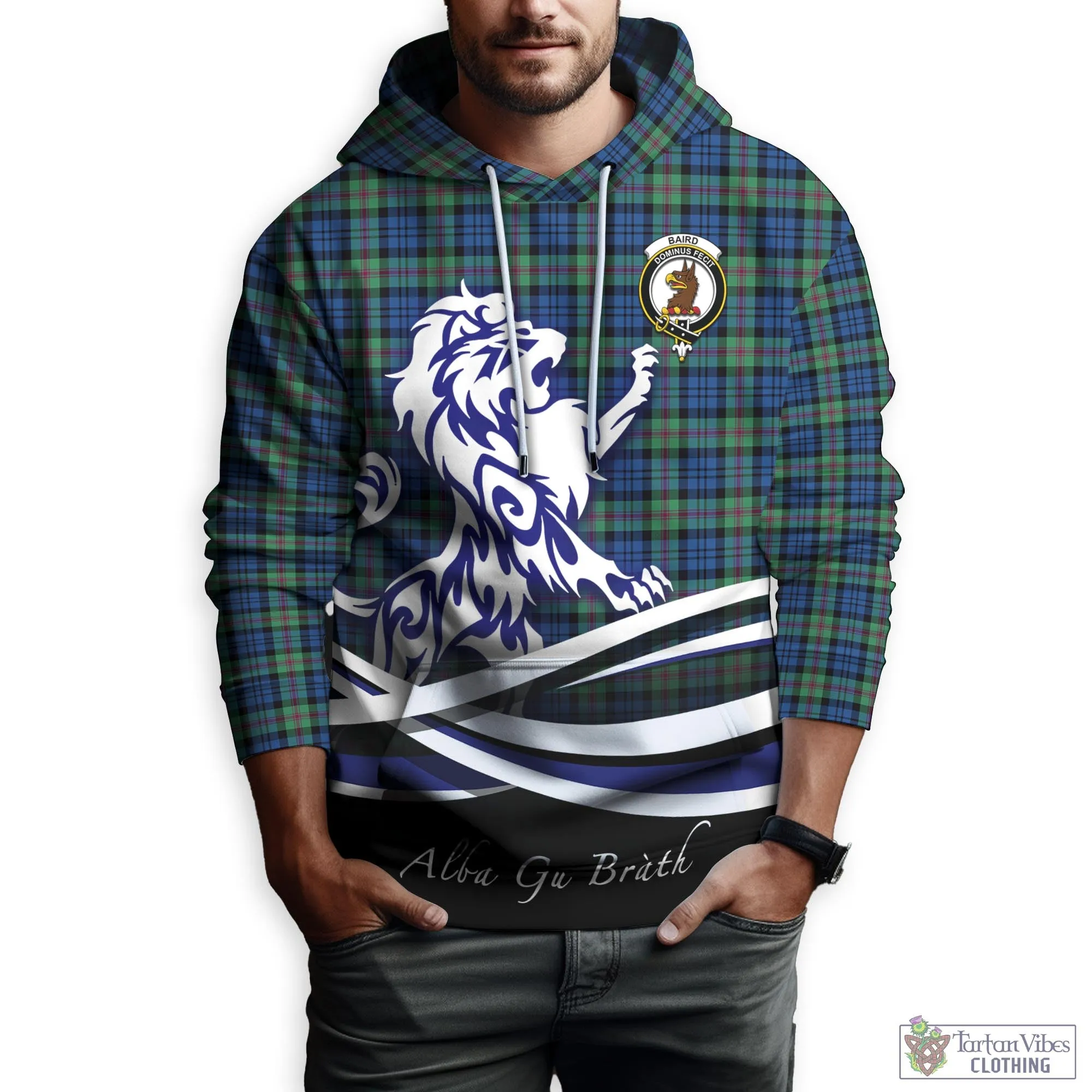 Baird Ancient Tartan Hoodie with Alba Gu Brath Regal Lion Emblem