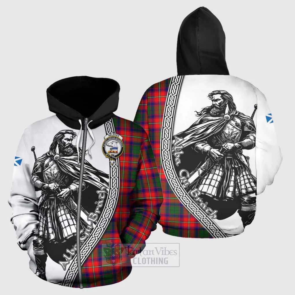 Belshes (Belsches) Tartan Clan Crest Hoodie with Highlander Warrior Celtic Style