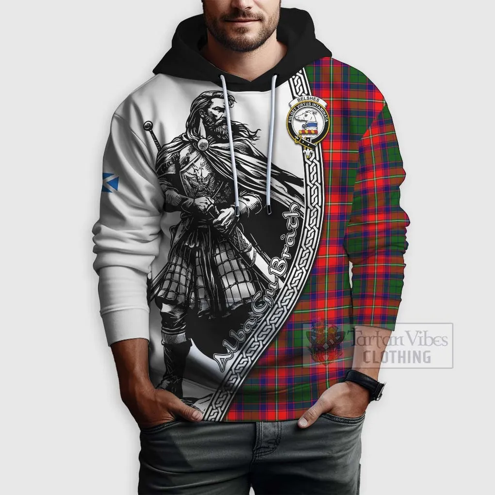 Belshes (Belsches) Tartan Clan Crest Hoodie with Highlander Warrior Celtic Style