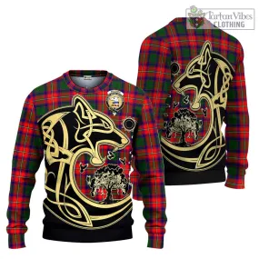 Belshes Tartan Ugly Sweater with Family Crest Celtic Wolf Style