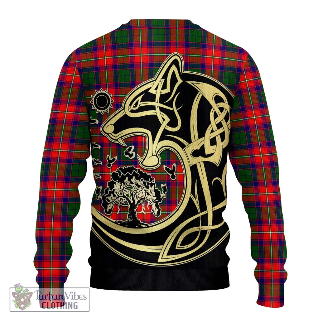 Belshes Tartan Ugly Sweater with Family Crest Celtic Wolf Style