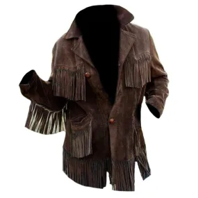 Best Style Western cowboy Brown suede leather jacket with Fringes