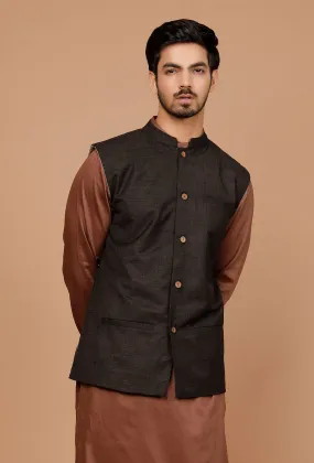 Black Matka Silk Nehru Jacket