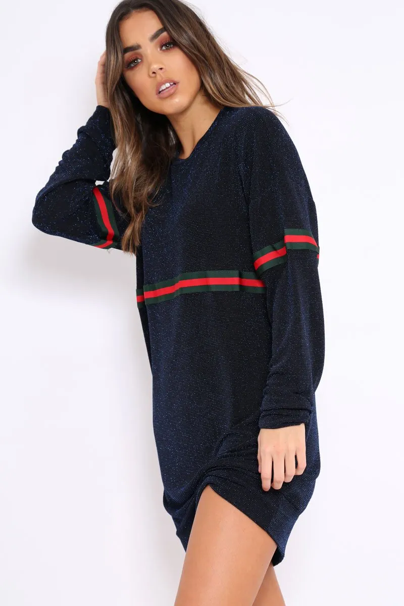 Blue Glitter Stripe Jumper Dress - Finley