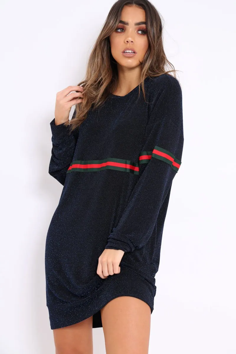 Blue Glitter Stripe Jumper Dress - Finley