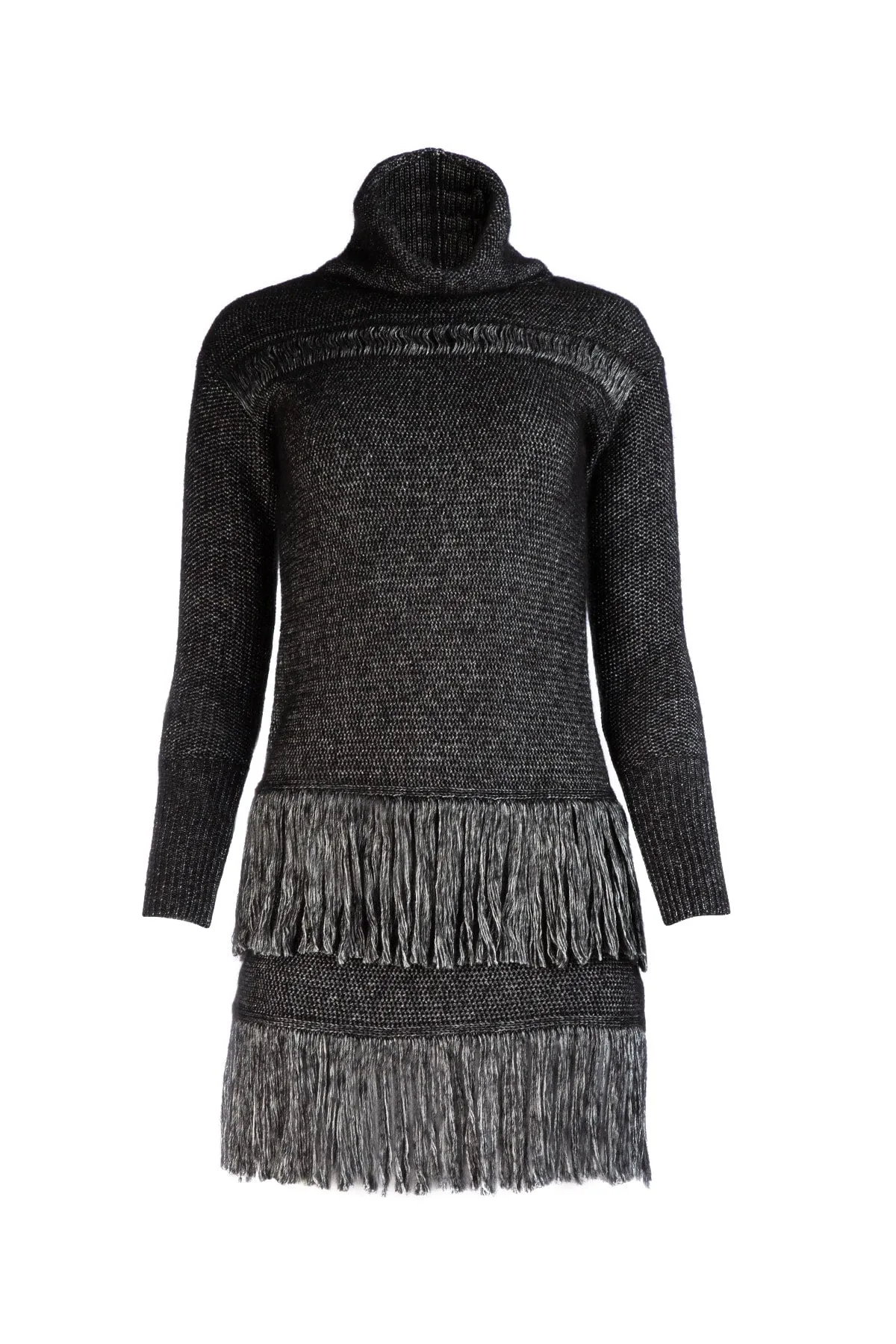 Blumarine Fringed Turtleneck Sweater Dress