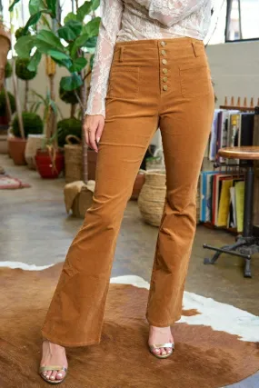 Bohemian Corduroy Button Front Flare Pants