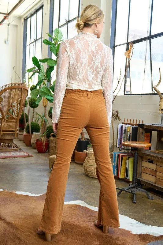 Bohemian Corduroy Button Front Flare Pants