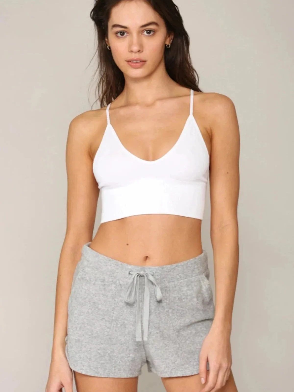 Brami Ribbed V-Neck Bra Top - White