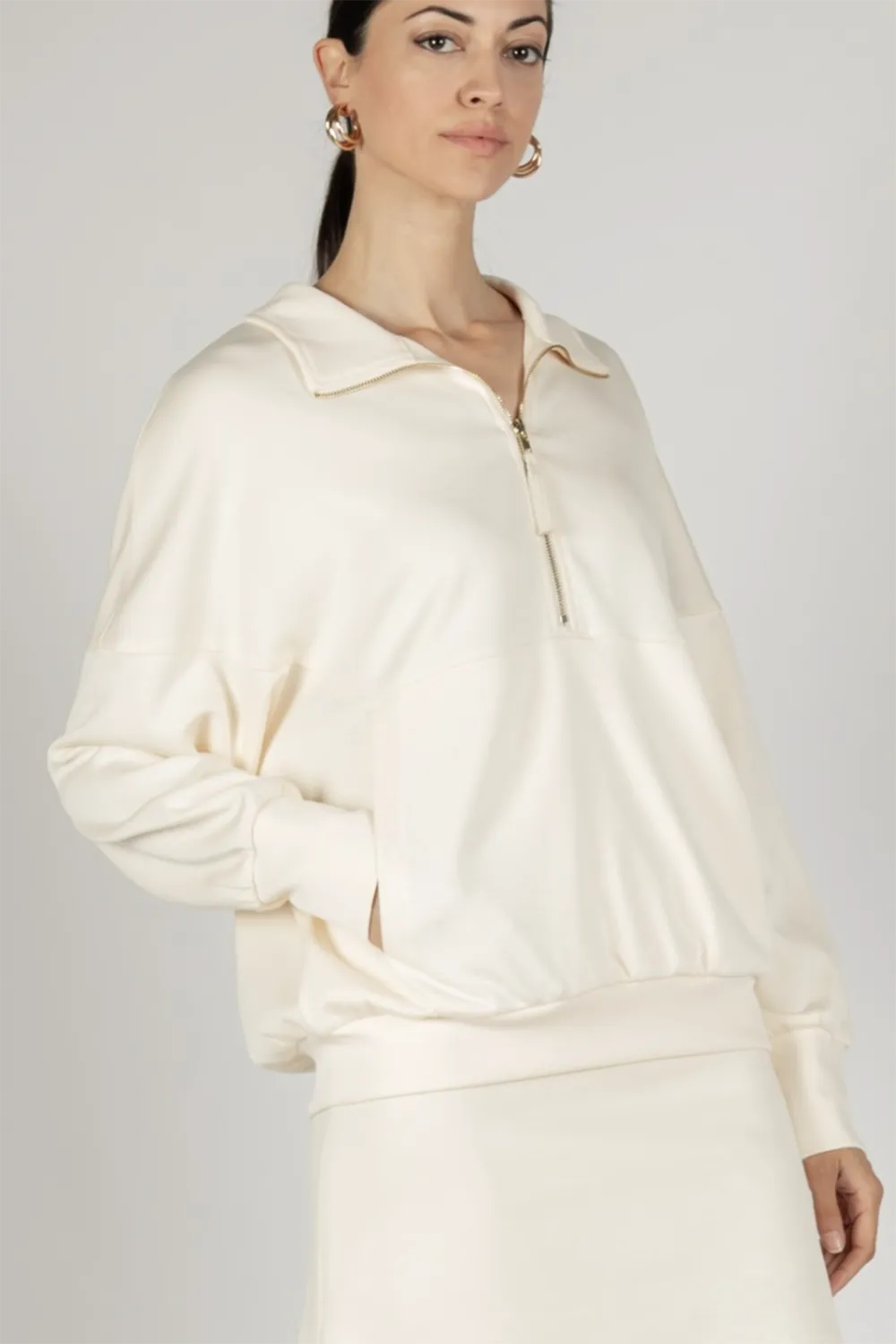 Butter Modal Zip Up Pullover - Eggshell