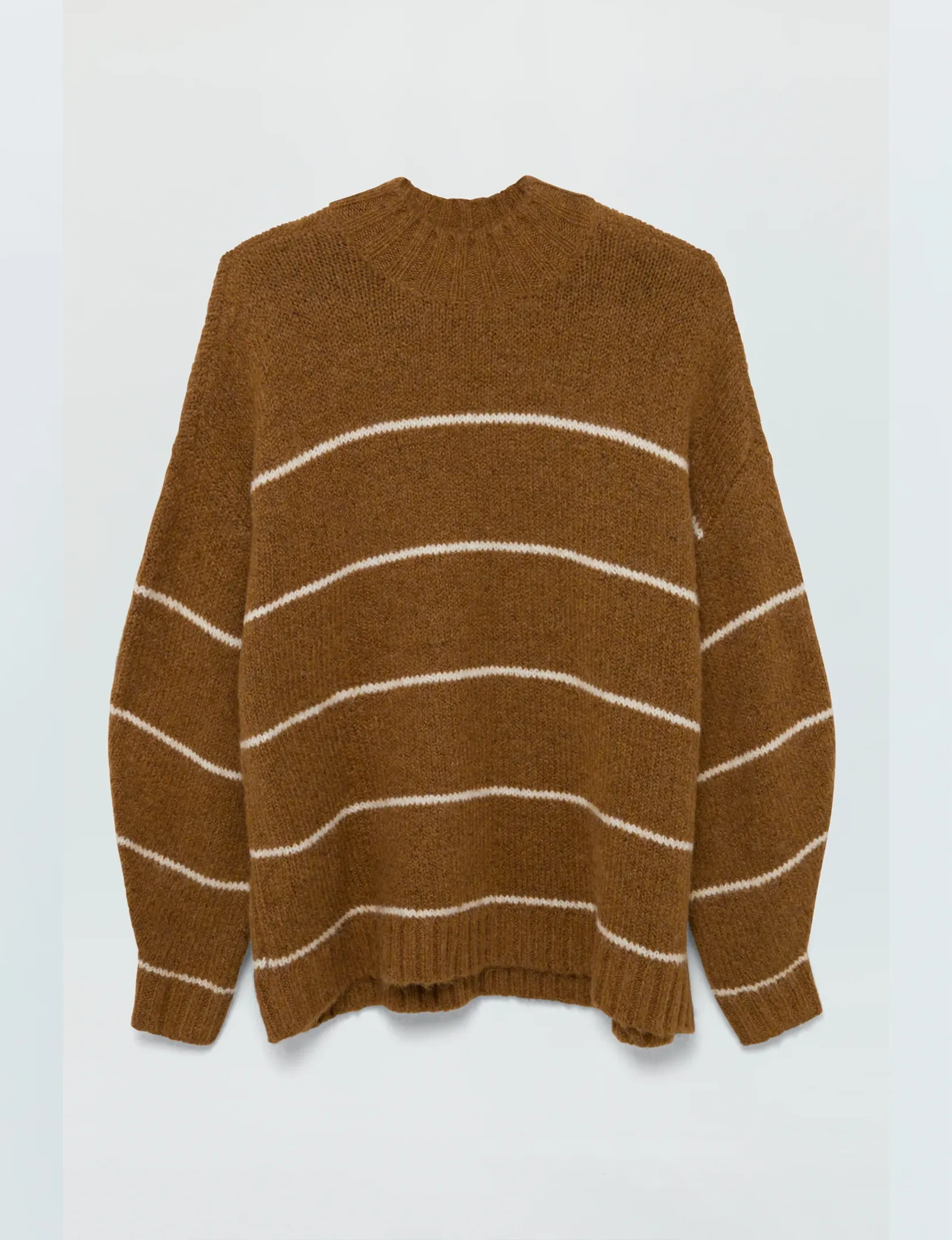 Carlen Mock Neck Sweater, Caramel/White Stripe