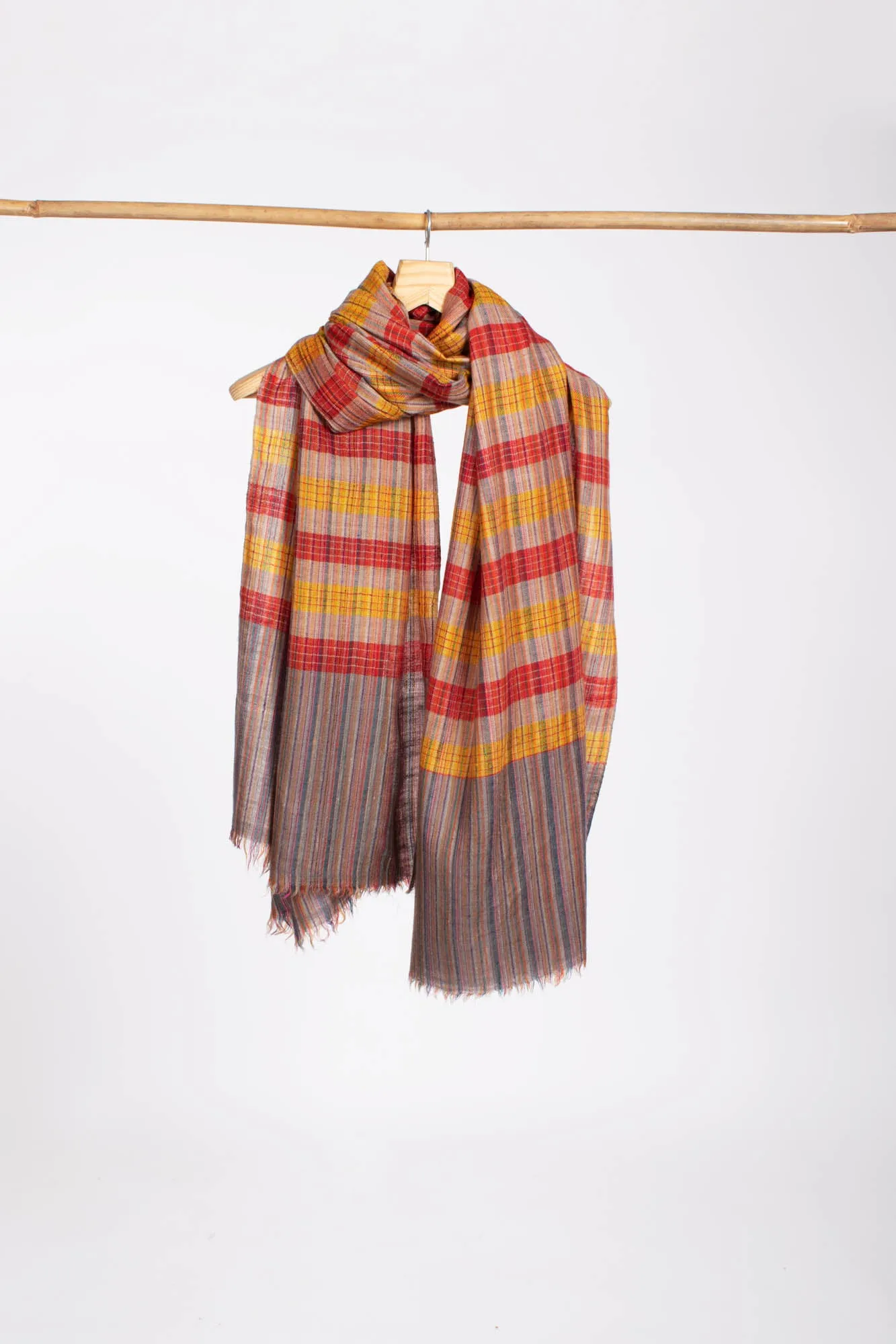 Check Stripe Cashmere Pashmina Shawl - WAHAIWA