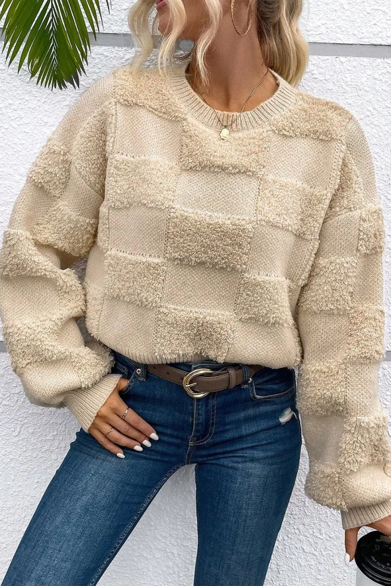 Checkered Sherpa Loose Sweater