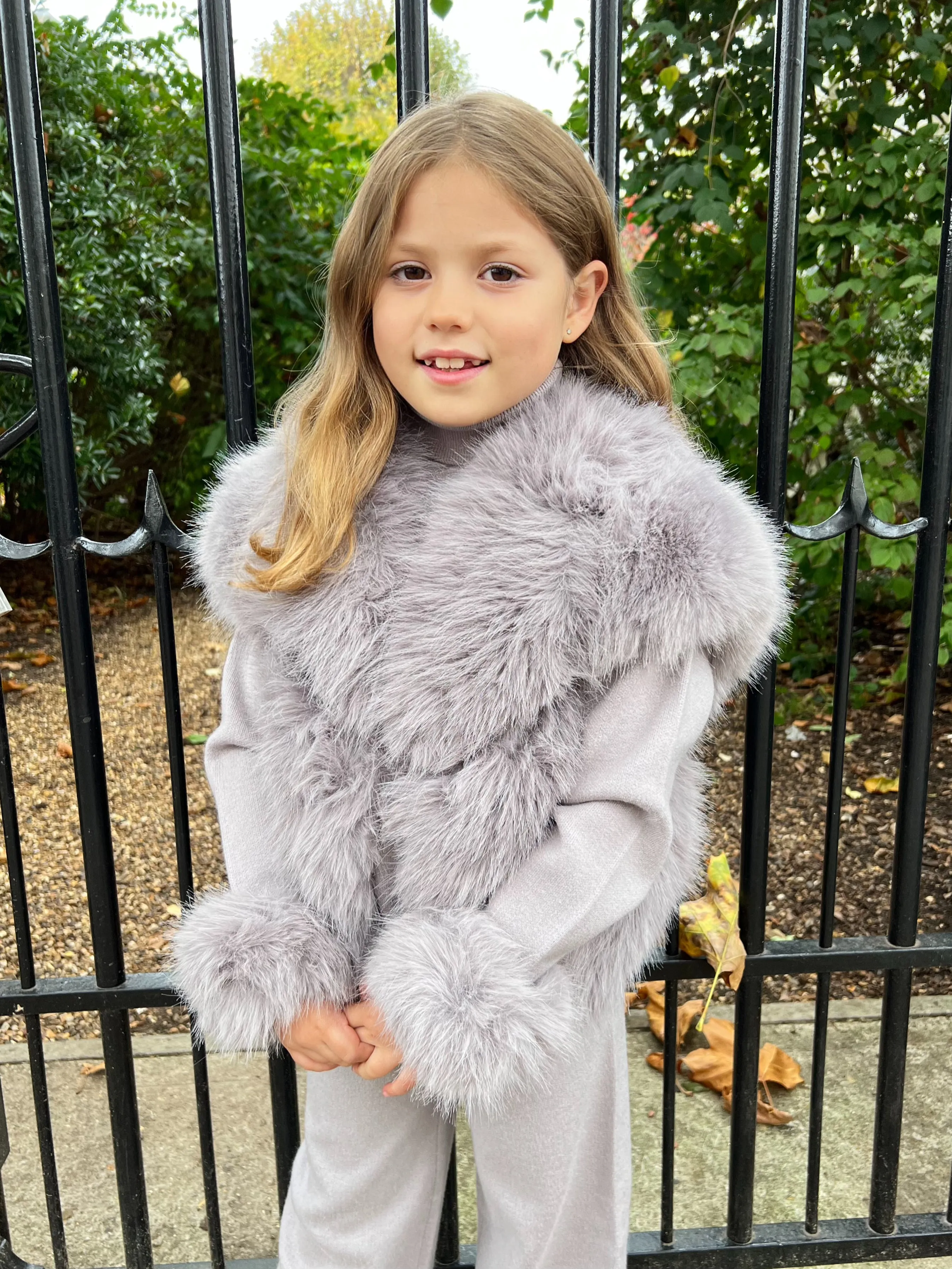 Childrens Light Grey Premium Faux Fur Short Gilet