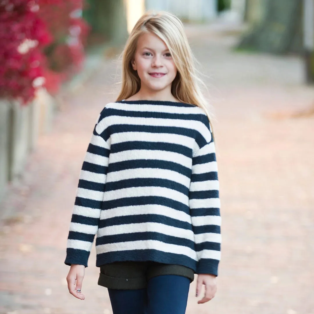 Children's Navy & Cream Stripe Boatneck Sweater