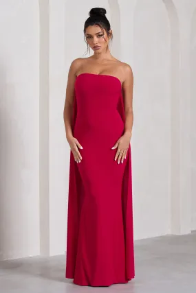 Christina | Red Bandeau Sleeveless Maxi Dress With Cape