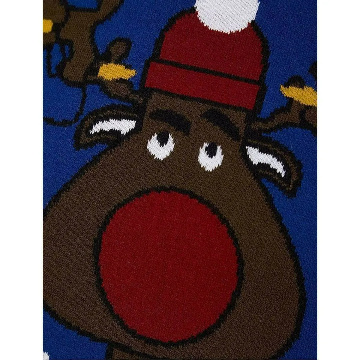 Christmas Jumbled Rudolph Motif Mens Christmas Jumper - Blue