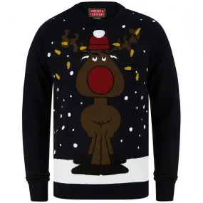 Christmas Jumbled Rudolph Motif Mens Christmas Jumper - Ink