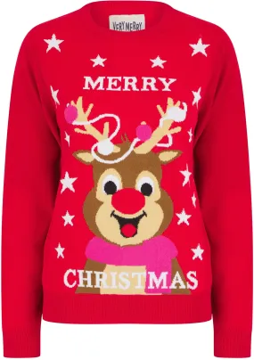 Christmas Merry Stars Junior Christmas Jumper - Red