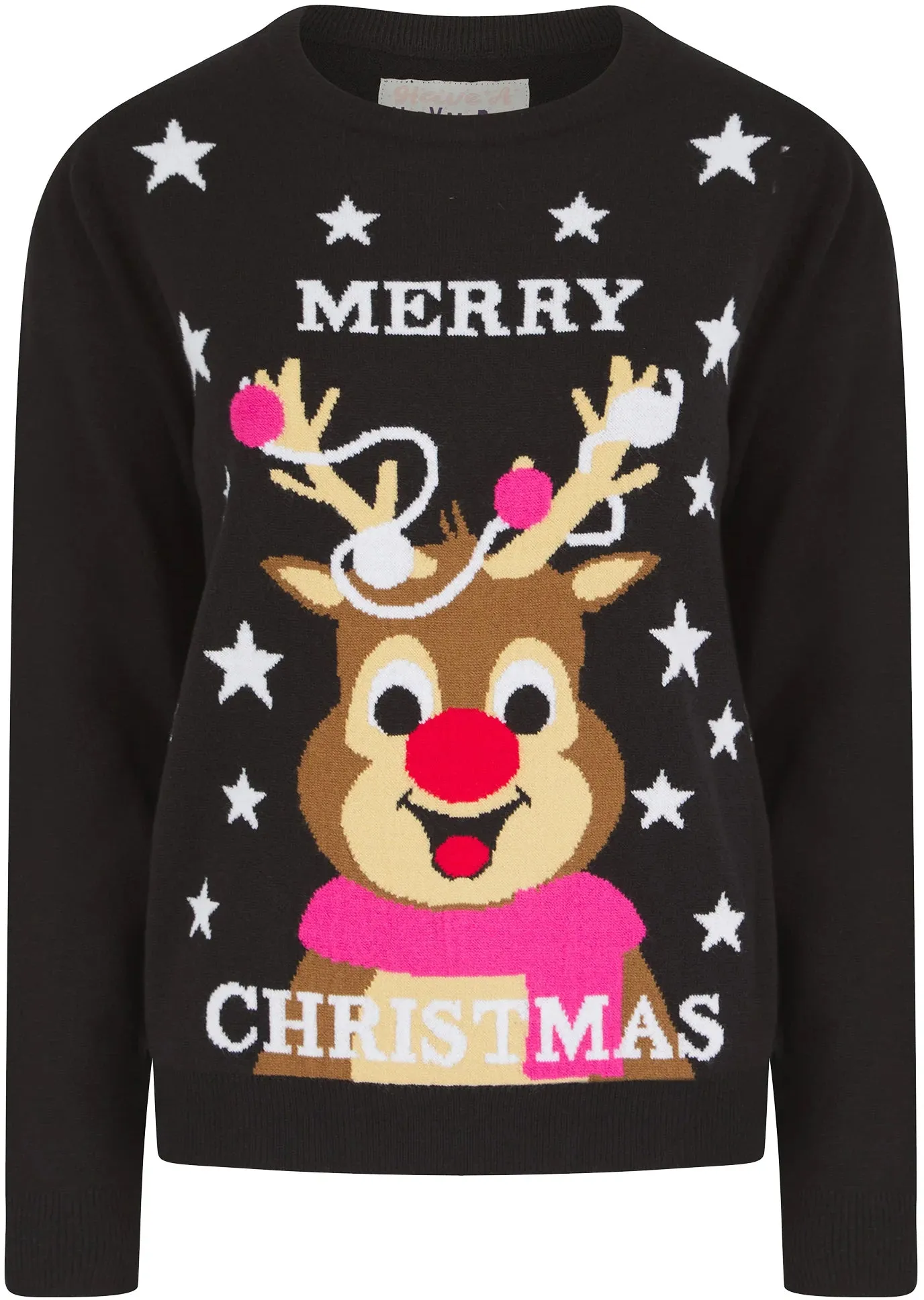 Christmas Merry Stars Womens Christmas Jumper - Black