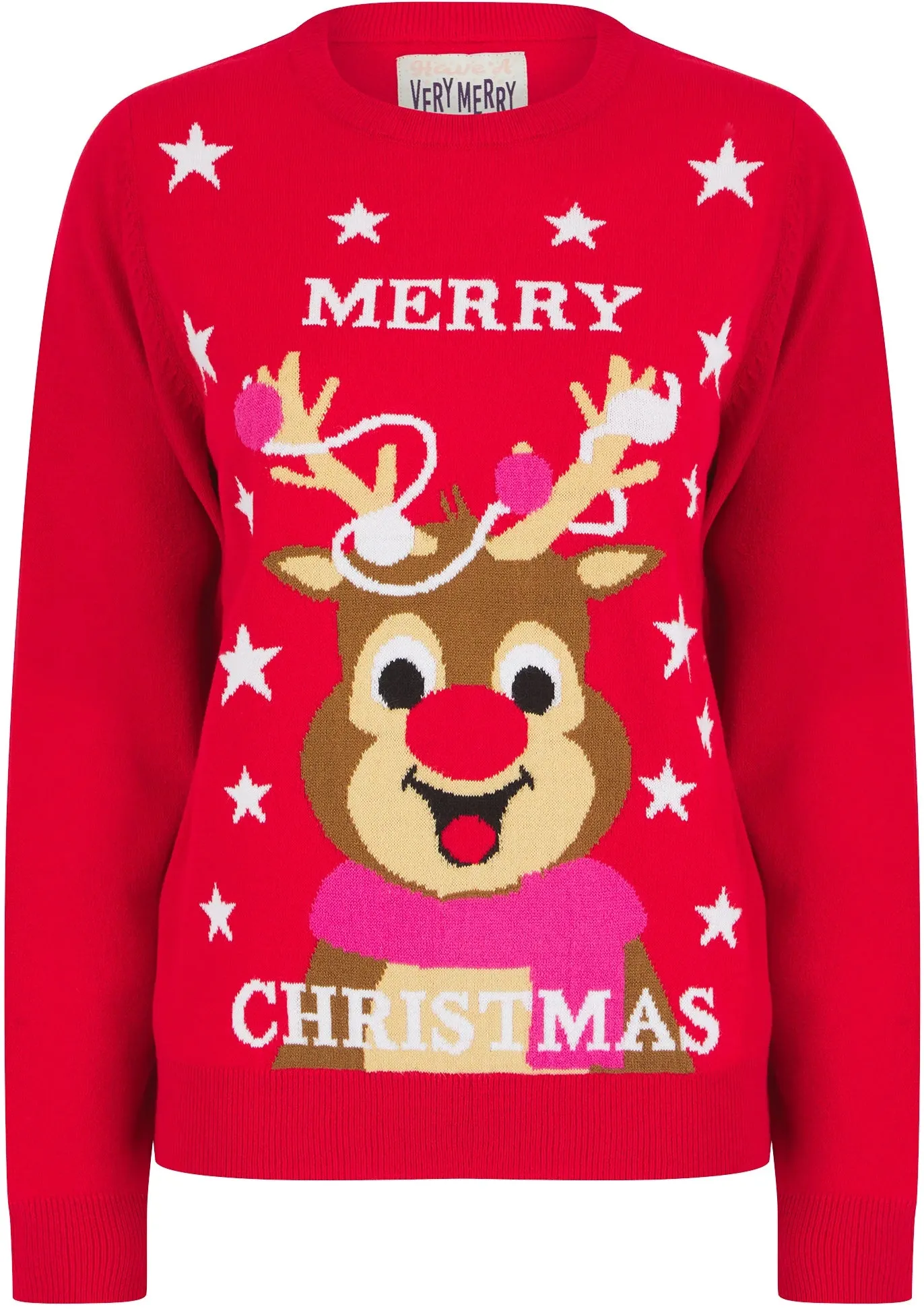 Christmas Merry Stars Womens Christmas Jumper - Red