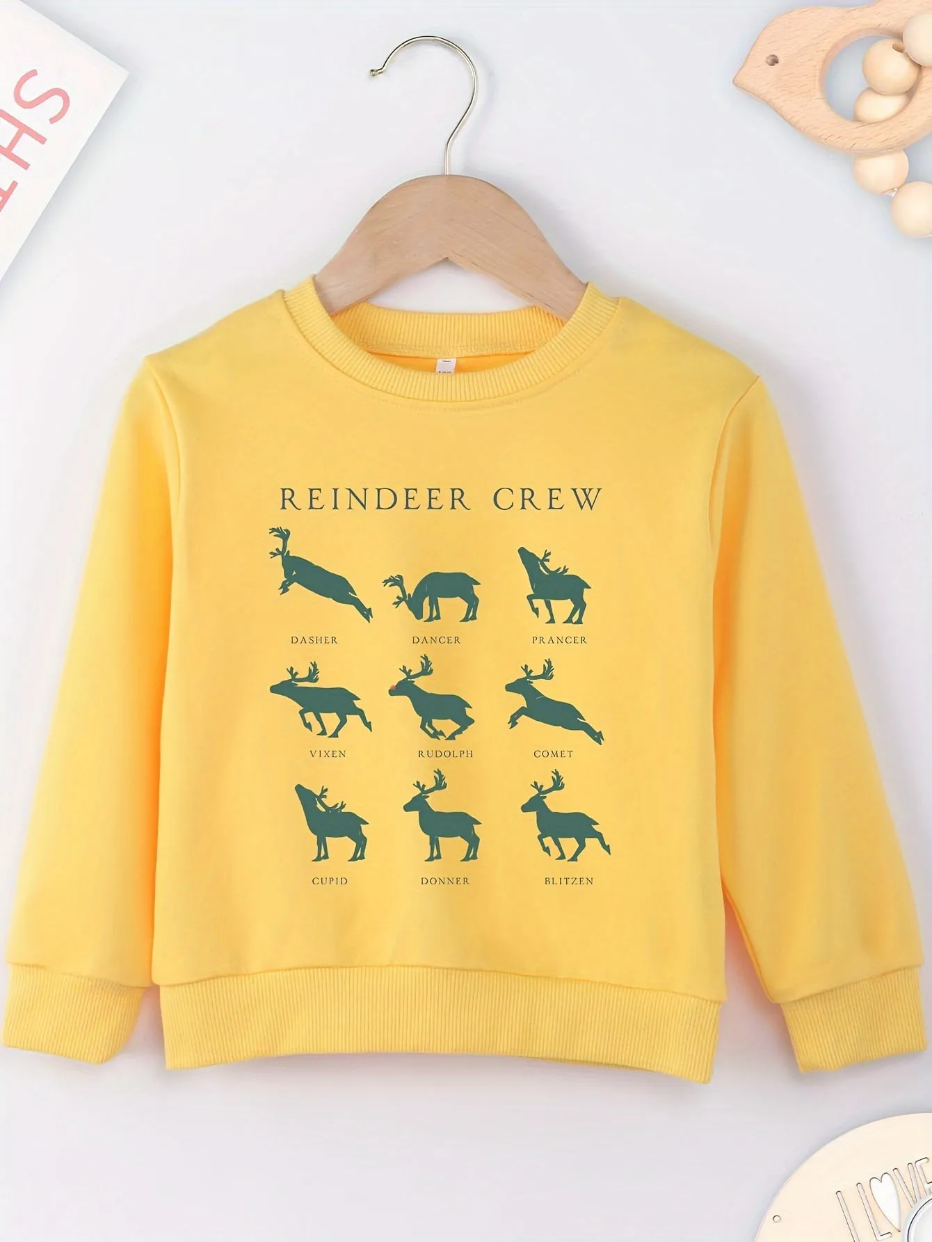 Christmas Reindeer Crew Print Boys Casual Creative Pullover Sweatshirt, Long Sleeve Crew Neck Tops, Kids Clothes Outdoor