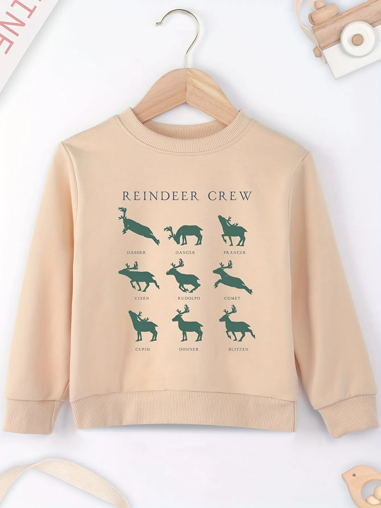 Christmas Reindeer Crew Print Boys Casual Creative Pullover Sweatshirt, Long Sleeve Crew Neck Tops, Kids Clothes Outdoor