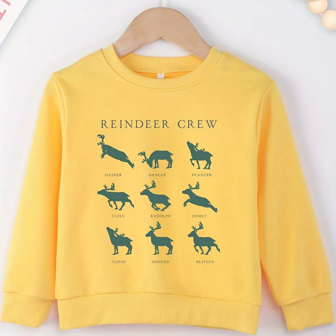 Christmas Reindeer Crew Print Boys Casual Creative Pullover Sweatshirt, Long Sleeve Crew Neck Tops, Kids Clothes Outdoor