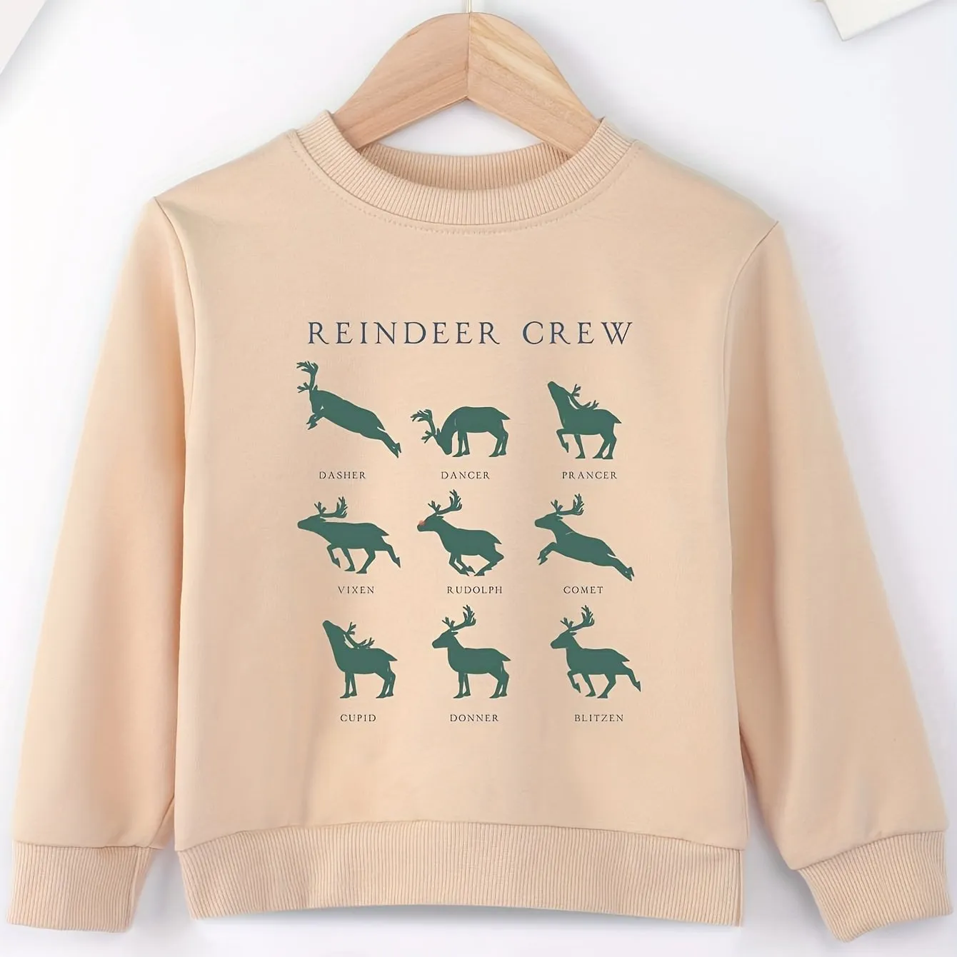 Christmas Reindeer Crew Print Boys Casual Creative Pullover Sweatshirt, Long Sleeve Crew Neck Tops, Kids Clothes Outdoor