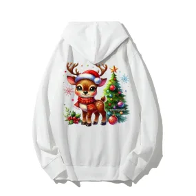 Christmas Reindeer Graphic Pullover With Kangaroo Pocket Hoodies