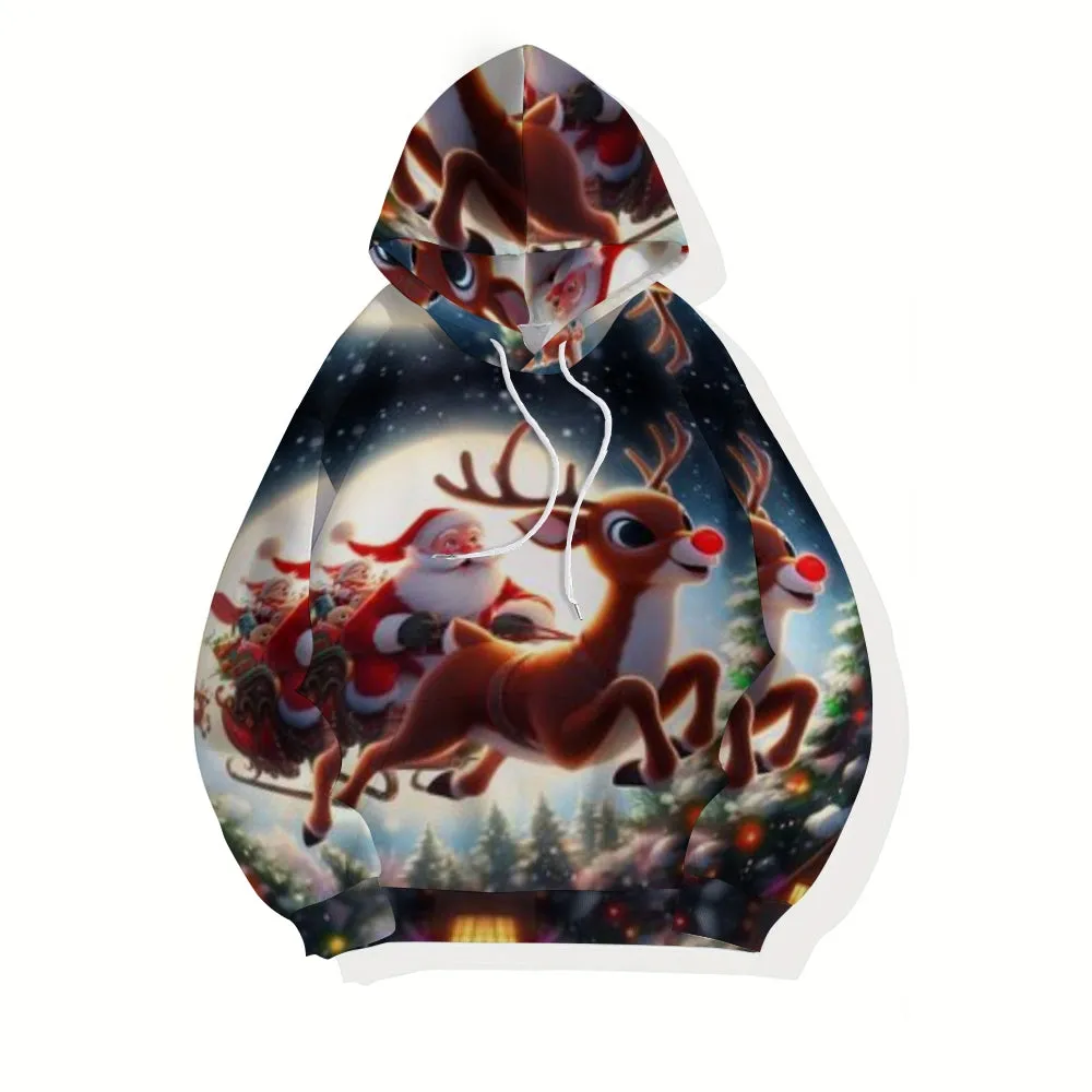 Christmas Reindeer Winter Snow Graphic Pullover With Kangaroo Pocket Hoodies