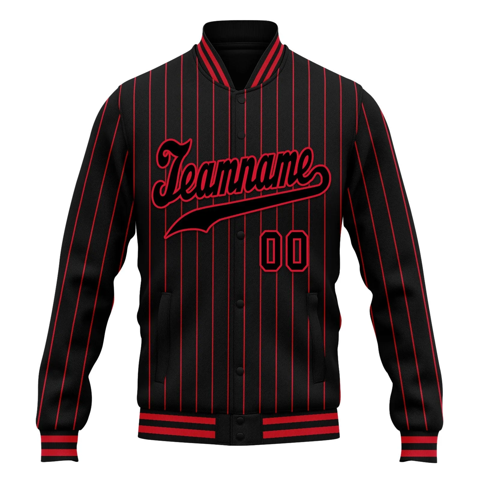 Custom Black Red Stripe Fashion Jacket Bomber Full-Snap Varsity Letterman Personalized Jacket FZ005-D020219-26