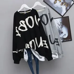 Cute Unique Y2k Letter Print Long Sleeve Pullover Tops