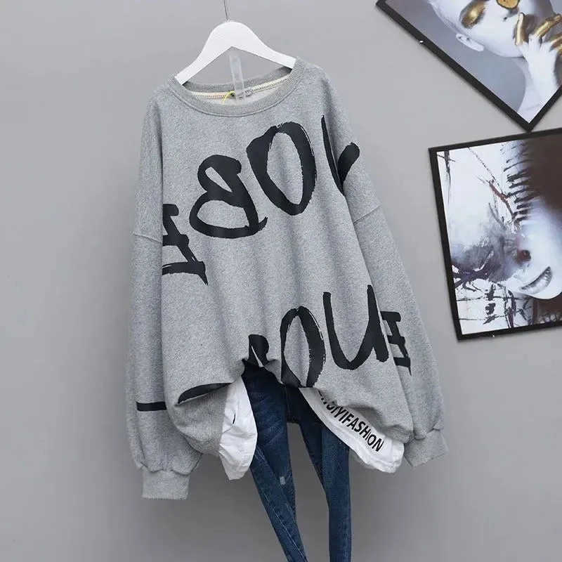 Cute Unique Y2k Letter Print Long Sleeve Pullover Tops