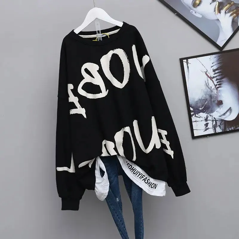 Cute Unique Y2k Letter Print Long Sleeve Pullover Tops