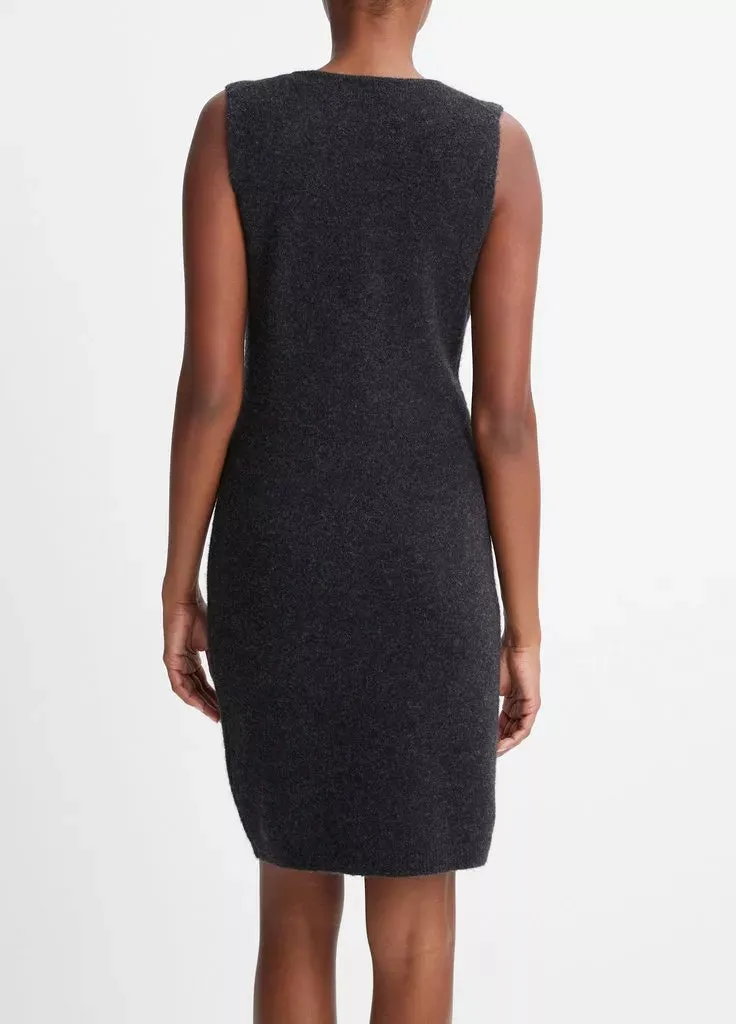 Deep V-Neck Sweater Dress - Heater Charcoal