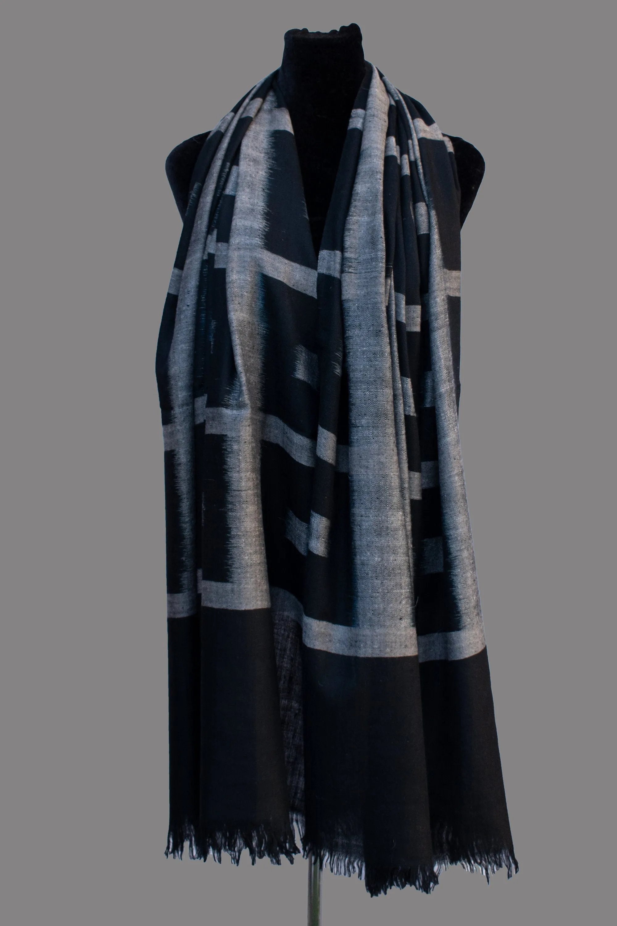 Designer Black Pure Pashmina/Cashmere Scarf/Wrap, Handwoven on Hand loom in Kashmir, Luxury, Masterpiece, Gift, King of Wool, Soft.